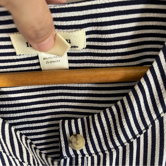 Monteau Los Angeles Dress Med Mid Length Navy Blue White Stripes Nautical - Picture 7 of 8